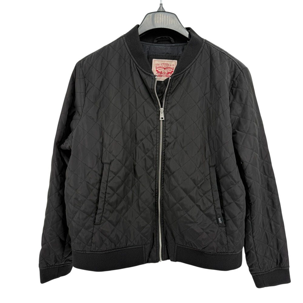 Levi Strauss Co Womens XL Pre-Owned Diamond Quilted Bomber Jacket Black Full Zip